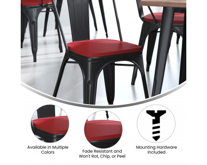 BLNK™ Perry Poly Resin Wood Seat with Rounded Edges for Colorful Metal Chairs and Stools Set of 4 - Red