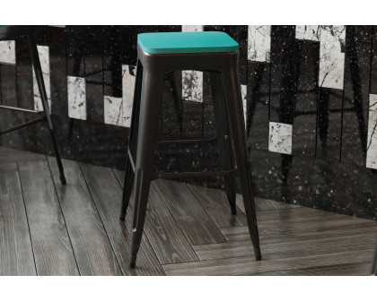 BLNK Perry Square Poly Resin Wood Seat with Rounded Edges for Colorful Metal Bar Stools - Mint