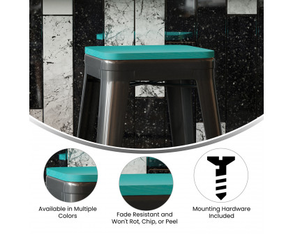 BLNK Perry Square Poly Resin Wood Seat with Rounded Edges for Colorful Metal Bar Stools - Mint