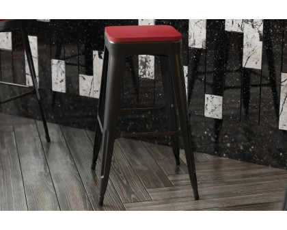 BLNK Perry Square Poly Resin Wood Seat with Rounded Edges for Colorful Metal Bar Stools - Red