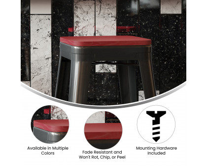 BLNK Perry Square Poly Resin Wood Seat with Rounded Edges for Colorful Metal Bar Stools - Red