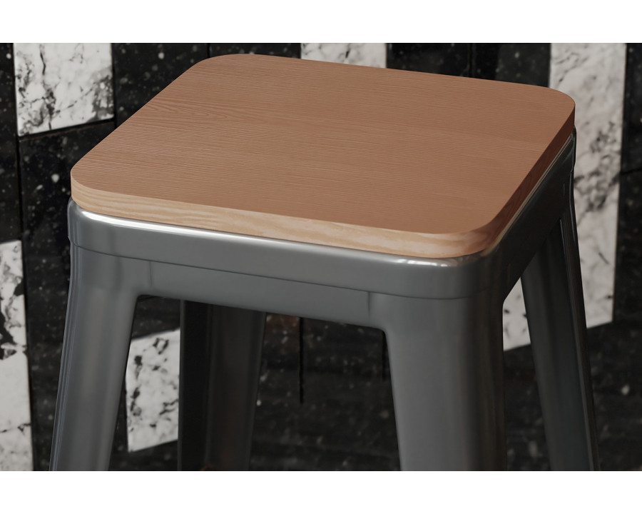 BLNK Perry Square Poly Resin Wood Seat with Rounded Edges for Colorful Metal Bar Stools - Teak