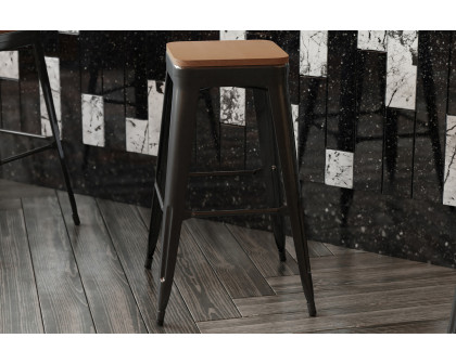 BLNK Perry Square Poly Resin Wood Seat with Rounded Edges for Colorful Metal Bar Stools - Teak