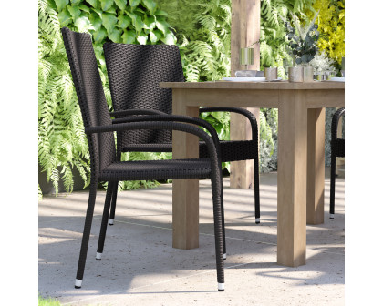 BLNK Maxim Stackable Indoor-Outdoor Wicker Dining Chairs with Arms Set of 4 - Black