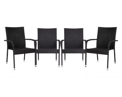 BLNK Maxim Stackable Indoor-Outdoor Wicker Dining Chairs with Arms Set of 4 - Black