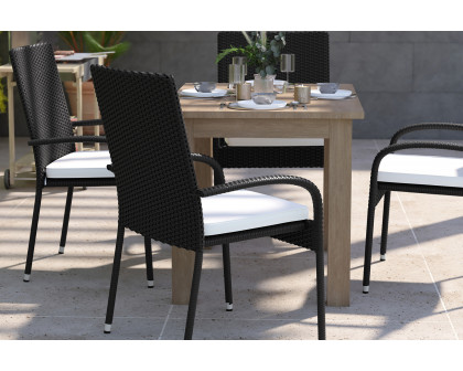 BLNK Maxim Stackable Indoor-Outdoor Wicker Dining Chairs with Cream Seat Cushions Set of 4 - Black