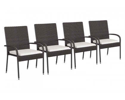 BLNK Maxim Stackable Indoor-Outdoor Wicker Dining Chairs with Cream Seat Cushions Set of 4 - Espresso