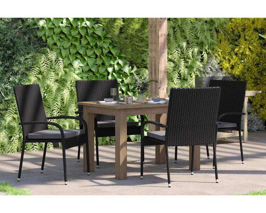 BLNK - Maxim Stackable Indoor-Outdoor Wicker Dining Chairs with Gray Seat Cushions Set of 4