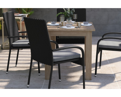 BLNK - Maxim Stackable Indoor-Outdoor Wicker Dining Chairs with Gray Seat Cushions Set of 4