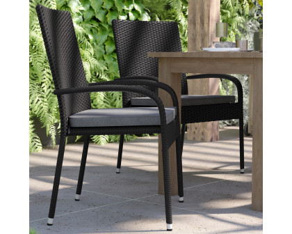 BLNK - Maxim Stackable Indoor-Outdoor Wicker Dining Chairs with Gray Seat Cushions Set of 4