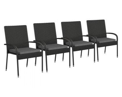 BLNK - Maxim Stackable Indoor-Outdoor Wicker Dining Chairs with Gray Seat Cushions Set of 4