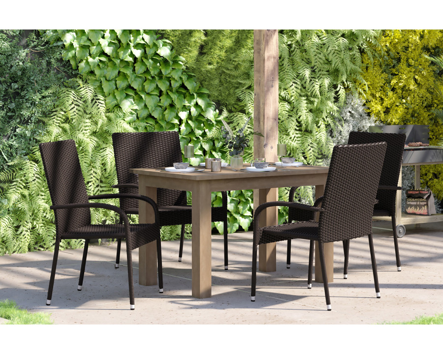 BLNK Maxim Stackable Indoor-Outdoor Wicker Dining Chairs with Arms Set of 4 - Espresso