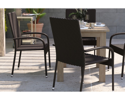 BLNK Maxim Stackable Indoor-Outdoor Wicker Dining Chairs with Arms Set of 4 - Espresso