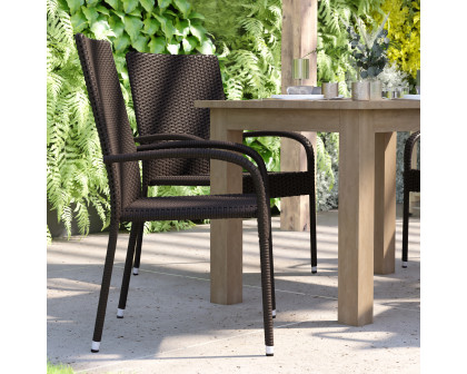 BLNK Maxim Stackable Indoor-Outdoor Wicker Dining Chairs with Arms Set of 4 - Espresso