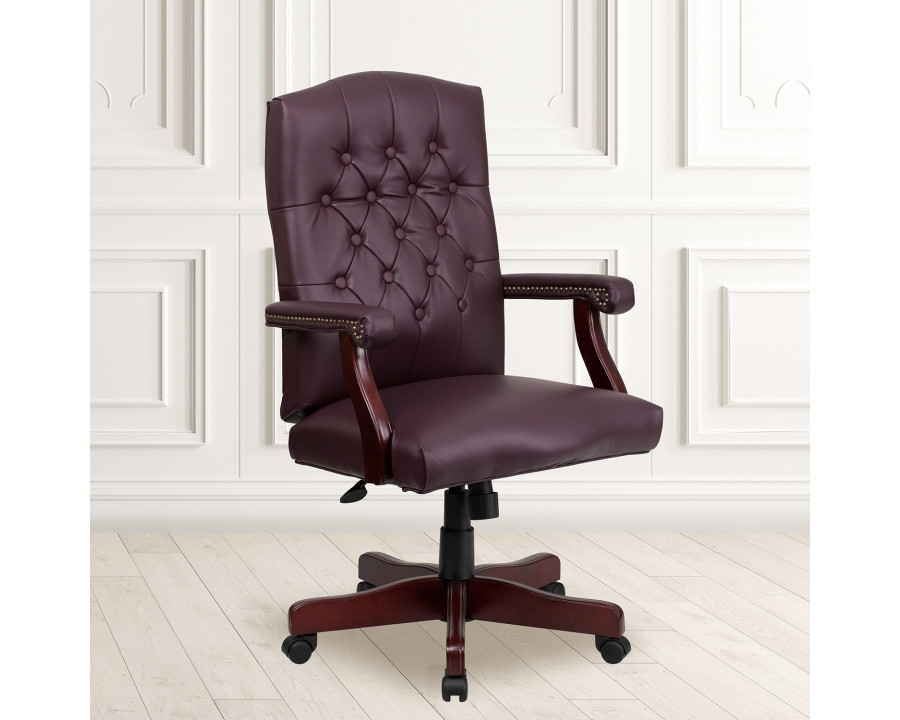 BLNK Martha Washington LeatherSoft Executive Swivel Office Chair with Arms - Burgundy