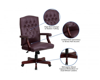 BLNK Martha Washington LeatherSoft Executive Swivel Office Chair with Arms - Burgundy