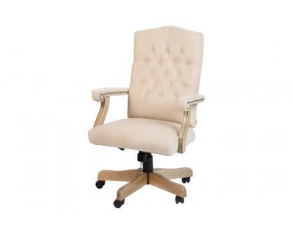 BLNK Derrick Classic Executive Swivel Office Chair with Driftwood Arms and Base - Ivory