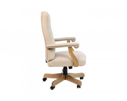 BLNK Derrick Classic Executive Swivel Office Chair with Driftwood Arms and Base - Ivory