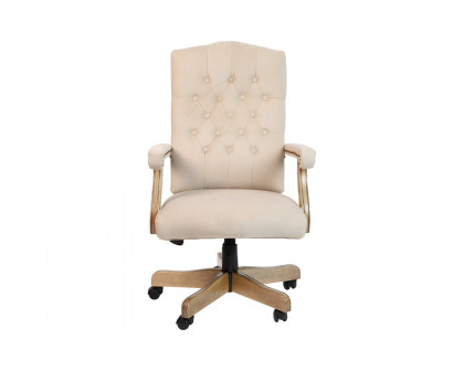 BLNK Derrick Classic Executive Swivel Office Chair with Driftwood Arms and Base - Ivory