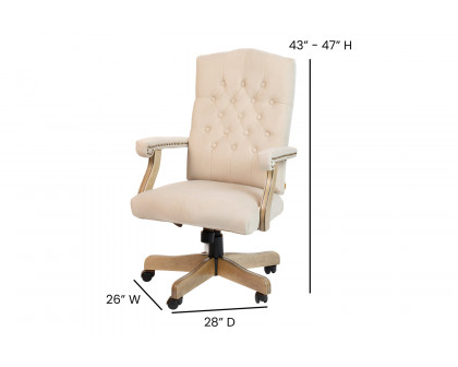 BLNK Derrick Classic Executive Swivel Office Chair with Driftwood Arms and Base - Ivory