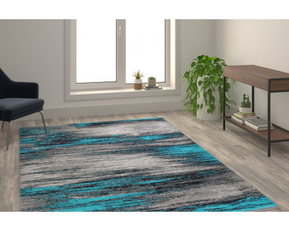 BLNK Rylan Collection Abstract Olefin Area Rug with Jute Backing - Turquoise, 6'W x 9'L