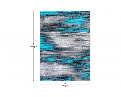 BLNK Rylan Collection Abstract Olefin Area Rug with Jute Backing - Turquoise, 6'W x 9'L