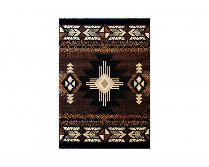 BLNK Mohave Collection Southwestern Style Olefin Traditional Area Rug with Jute Backing - Chocolate, 5'W x 7'L