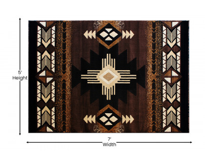 BLNK Mohave Collection Southwestern Style Olefin Traditional Area Rug with Jute Backing - Chocolate, 5'W x 7'L