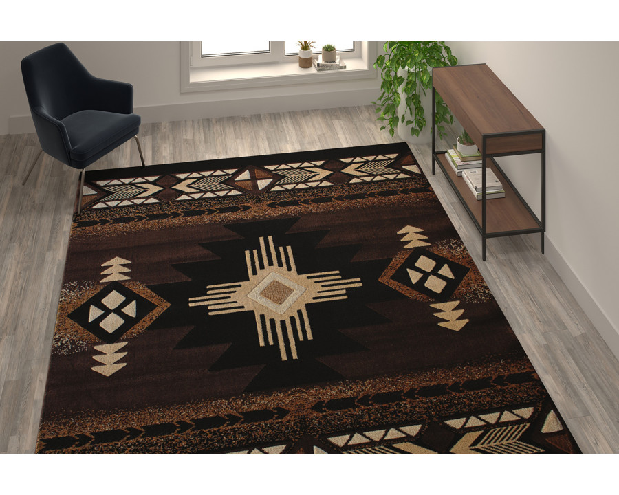 BLNK Mohave Collection Southwestern Style Olefin Traditional Area Rug with Jute Backing - Chocolate, 8'W x 10'L