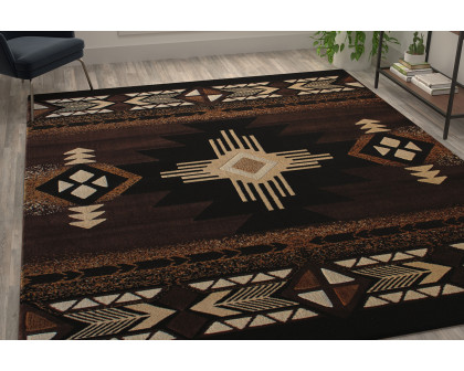 BLNK Mohave Collection Southwestern Style Olefin Traditional Area Rug with Jute Backing - Chocolate, 8'W x 10'L