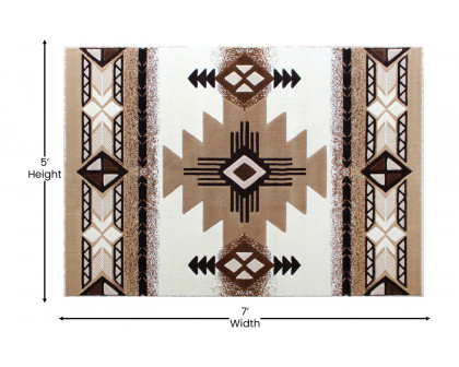 BLNK Mohave Collection Southwestern Style Olefin Traditional Area Rug with Jute Backing - Ivory, 5'W x 7'L