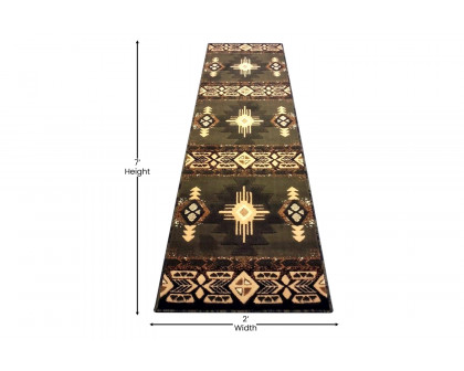 BLNK Mohave Collection Southwestern Style Olefin Traditional Area Rug with Jute Backing - Sage, 2'W x 7'L