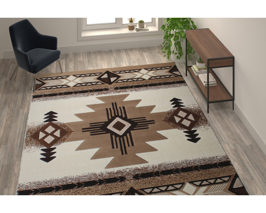 BLNK - Mohave Collection Southwestern Style Olefin Traditional Area Rug with Jute Backing