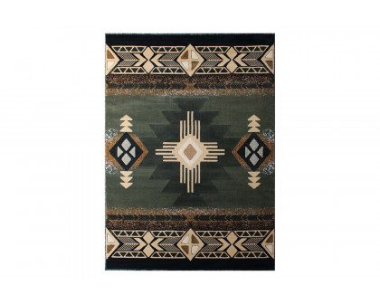 BLNK Mohave Collection Southwestern Style Olefin Traditional Area Rug with Jute Backing - Sage, 5'W x 7'L