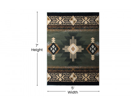 BLNK Mohave Collection Southwestern Style Olefin Traditional Area Rug with Jute Backing - Sage, 5'W x 7'L