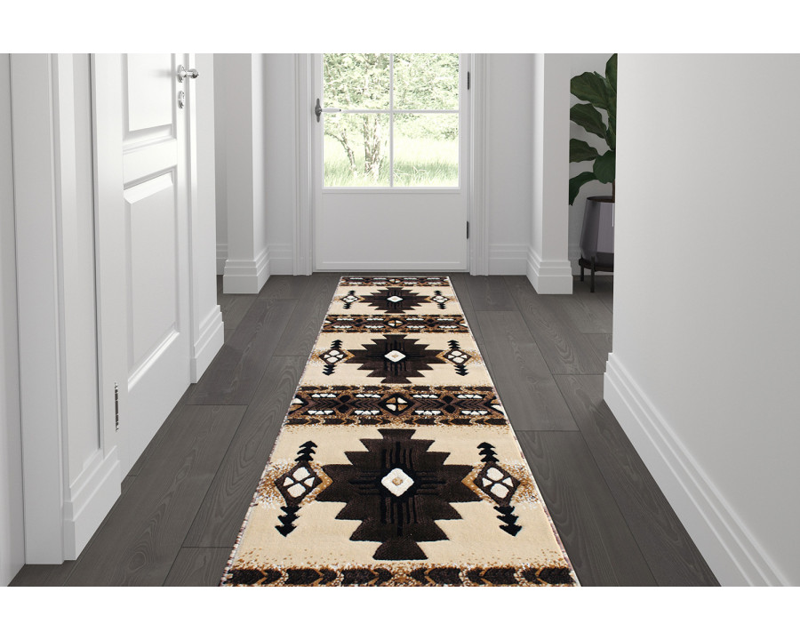 BLNK Mohave Collection Southwestern Style Olefin Traditional Fibers Area Rug with Jute Backing - Brown, 2'W x 7'L