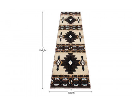 BLNK Mohave Collection Southwestern Style Olefin Traditional Fibers Area Rug with Jute Backing - Brown, 2'W x 7'L