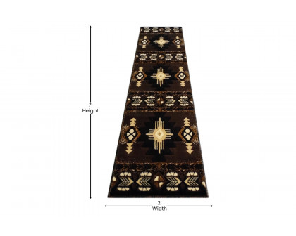 BLNK Mohave Collection Southwestern Style Olefin Traditional Area Rug with Jute Backing - Chocolate, 2'W x 7'L