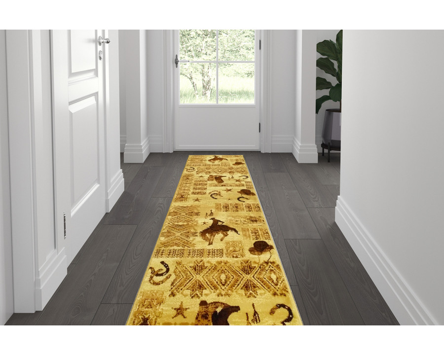 BLNK - Brooks Collection Brown Western InspiRunner Area Rug for Indoor Use