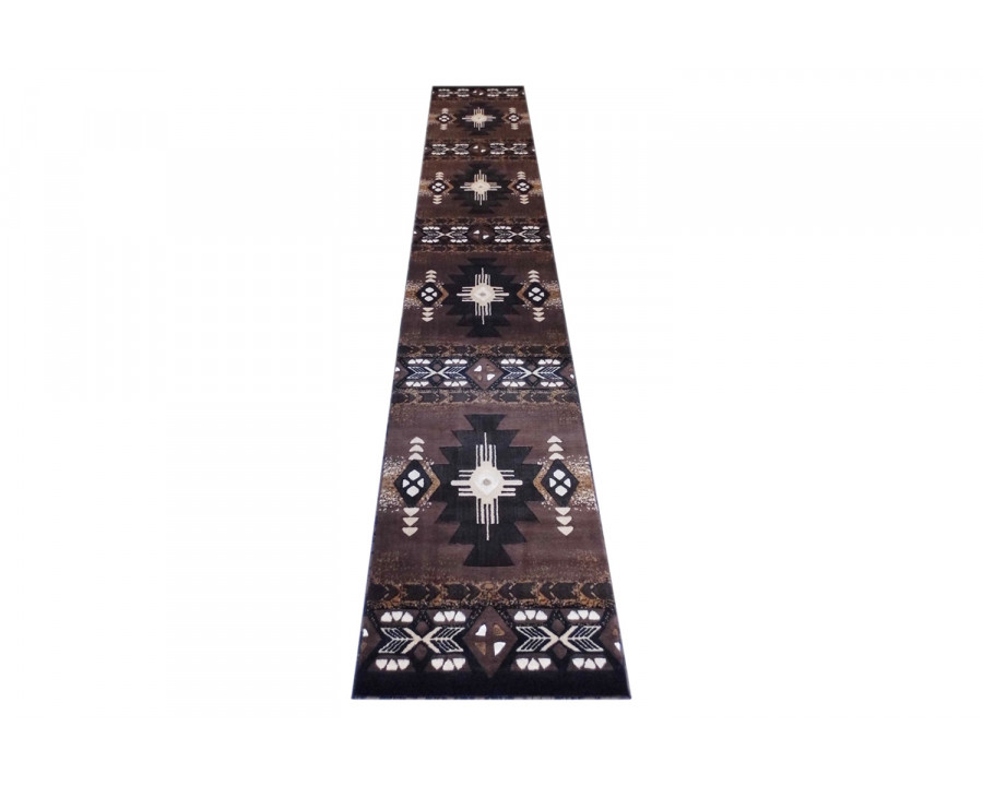 BLNK Mohave Collection Southwestern Style Olefin Traditional Area Rug with Jute Backing - Chocolate, 3'W x 16'L