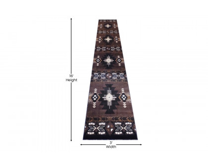 BLNK Mohave Collection Southwestern Style Olefin Traditional Area Rug with Jute Backing - Chocolate, 3'W x 16'L