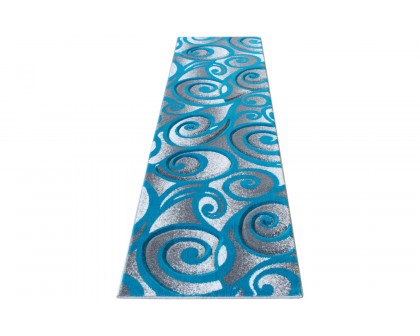 BLNK Willow Collection Modern Olefin High-Low Pile Swirled Area Rug - Turquoise, 2'W x 7'L