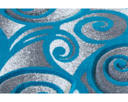 BLNK Willow Collection Modern Olefin High-Low Pile Swirled Area Rug - Turquoise, 2'W x 7'L