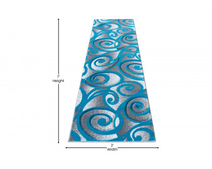 BLNK Willow Collection Modern Olefin High-Low Pile Swirled Area Rug - Turquoise, 2'W x 7'L