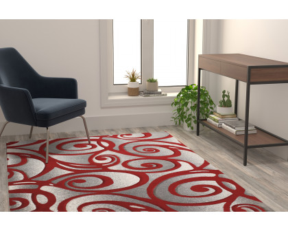 BLNK Willow Collection Modern Olefin High-Low Pile Swirled Area Rug - Red, 5'W x 7'L