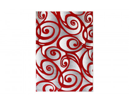 BLNK Willow Collection Modern Olefin High-Low Pile Swirled Area Rug - Red, 5'W x 7'L