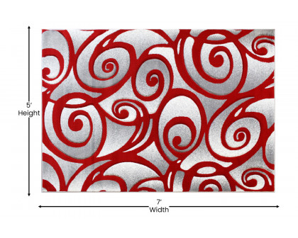 BLNK Willow Collection Modern Olefin High-Low Pile Swirled Area Rug - Red, 5'W x 7'L