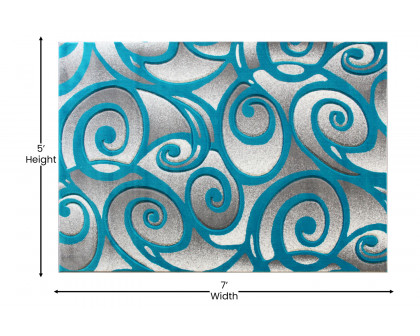 BLNK Willow Collection Modern Olefin High-Low Pile Swirled Area Rug - Turquoise, 5'W x 7'L