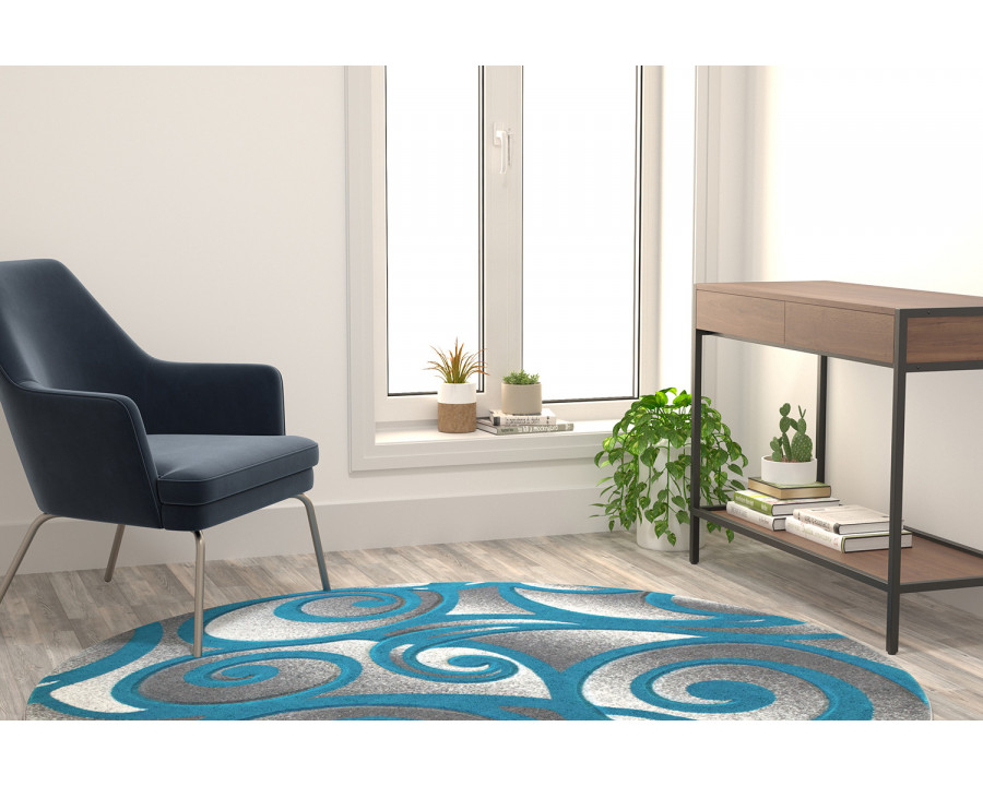 BLNK - Willow Collection Modern Round Olefin High-Low Pile Swirled Area Rug