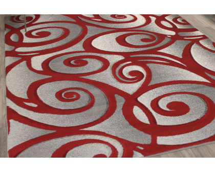 BLNK Willow Collection Modern Olefin High-Low Pile Swirled Area Rug - Red, 8'W x 10'L